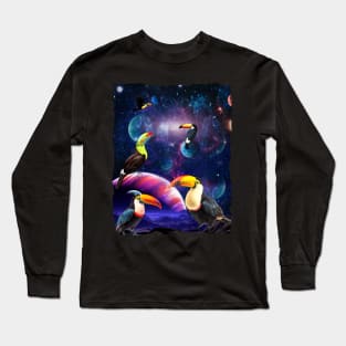 Toucans Birds Tropical Animal Universe Galaxy Stars Toucan Long Sleeve T-Shirt